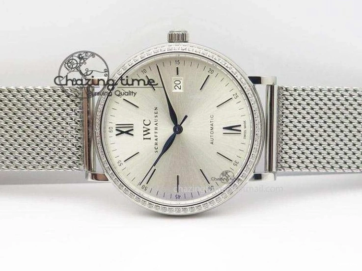 MIROTIME 1231 Portofino SCHAFFHAUSEN SS MKF 1:1 Best Edition Silver Dial Diamond On Mesh Bracelet A Lightweight 7339
